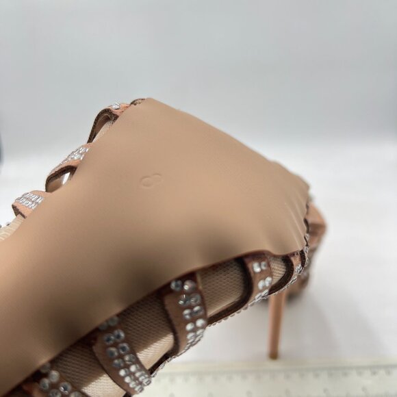 FYS Nude Pointed Toe Slip on Mules Rhinestone Studded Stiletto High Heel Sandals - Picture 6 of 8
